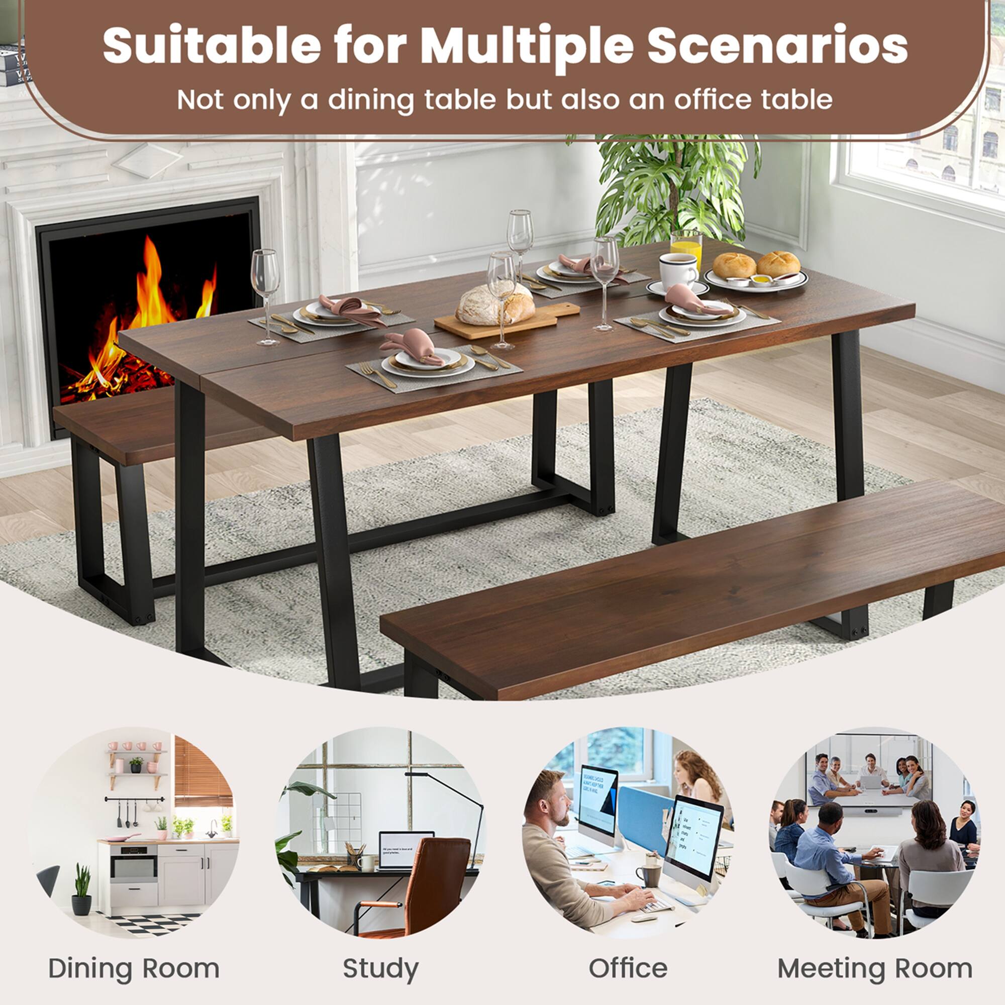 Suitable for Multiple Scenarios: Not only a dining table but also an office table. Dining Room, Study, Office, Meeting Room.