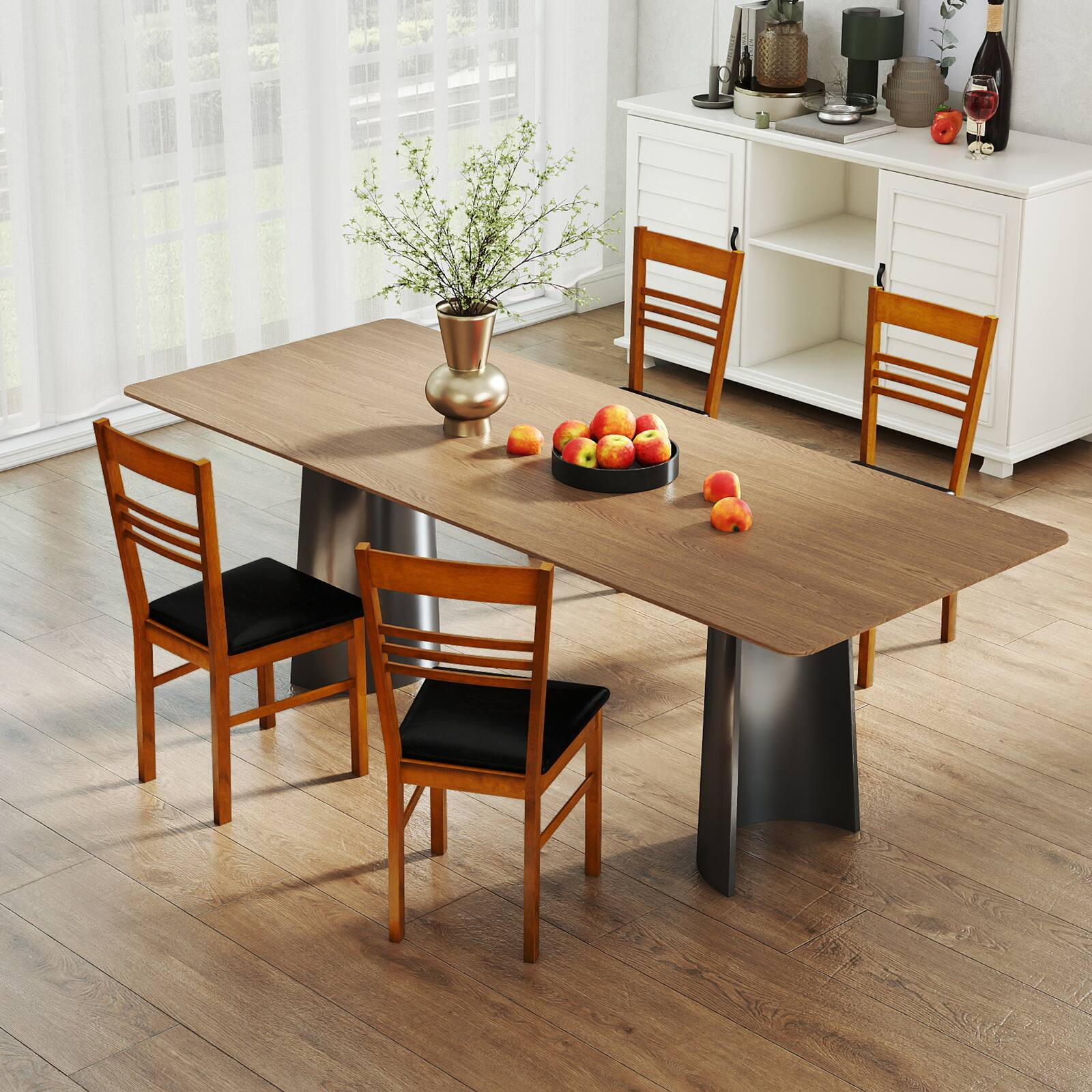 Alt View 8. Gymax - Gymax Wood Dining Chairs Set of 2 w/Rubber Wood Frame Padded Seat & Slatted Backrest Walnut - Brown.