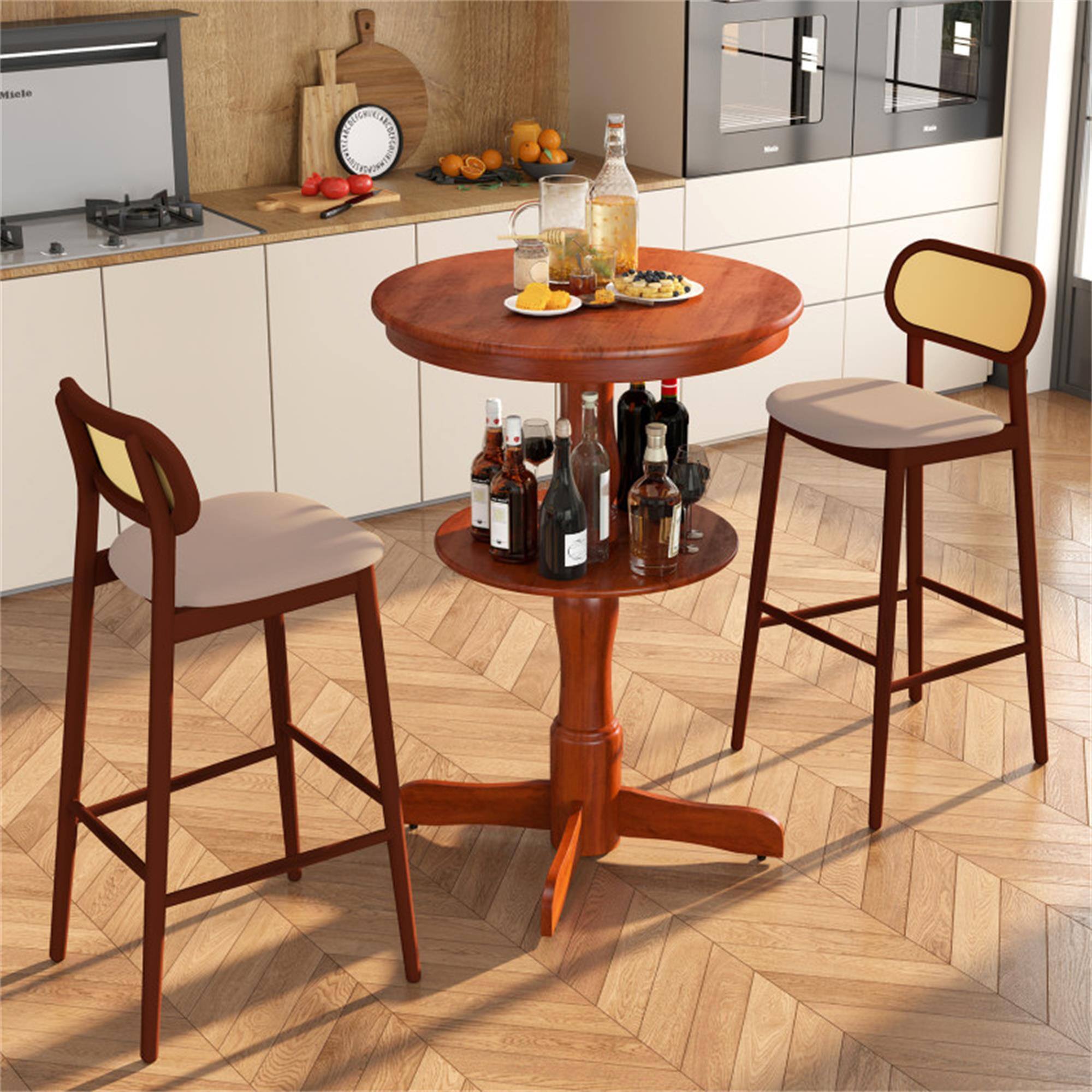 Alt View 3. Boyel Living - Black Round Bar Table for Outdoor Patio Use - Brown.