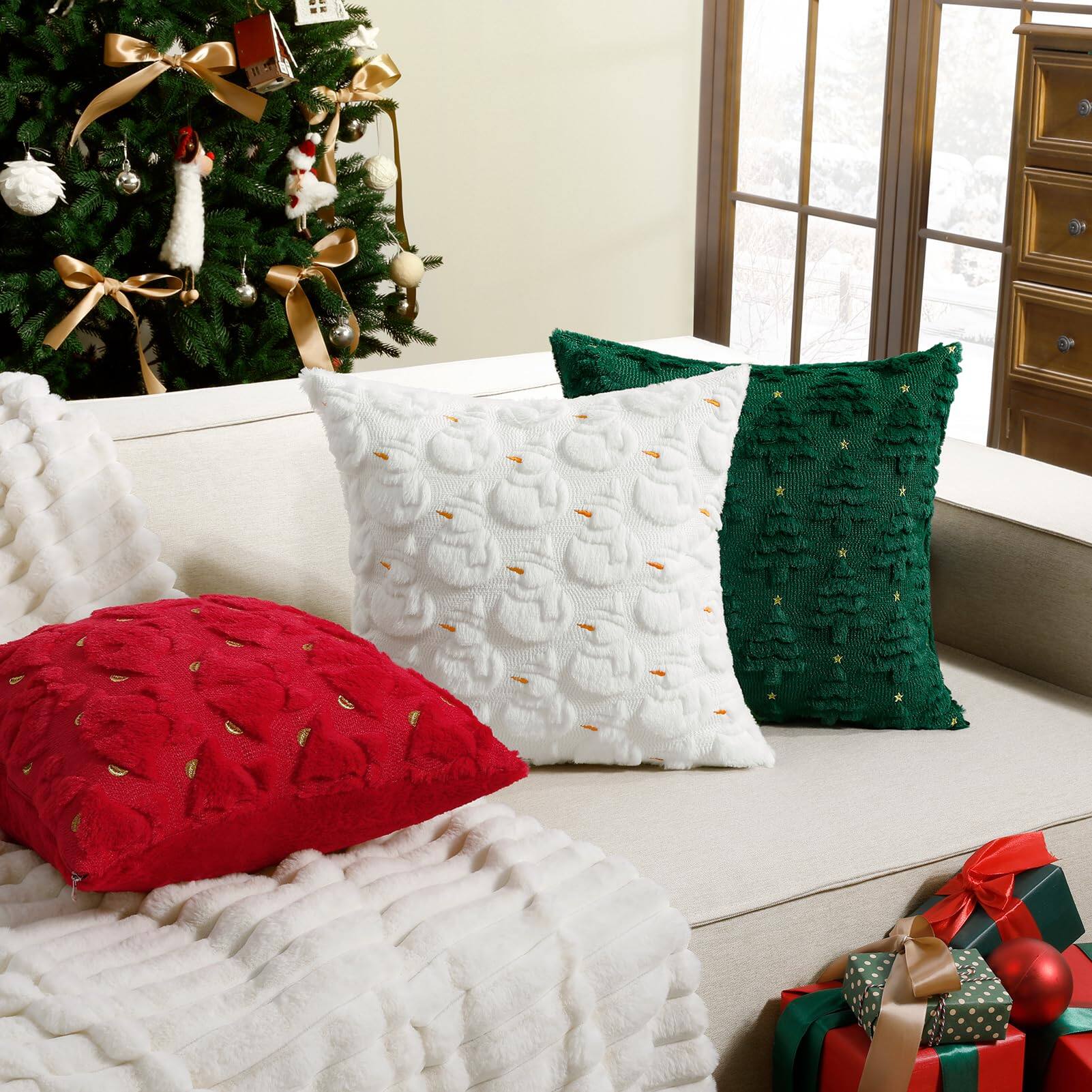 Alt View 6. Stylel Star - Softalker Christmas Throw Pillow Covers 18 x 18 Inch Set of 2, Xmas Winter Christmas Tree Faux Fur Cushion Covers, 3D - Green Tree.