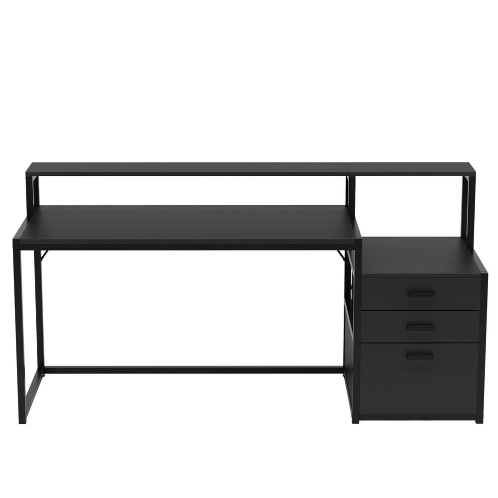 Left. Resenkos - Kadyn Study Writing Desk, Computer Desk,63" Computer Desk, Ergonomic Office Desk with Drawers & Monitor Stand,Black - Black.