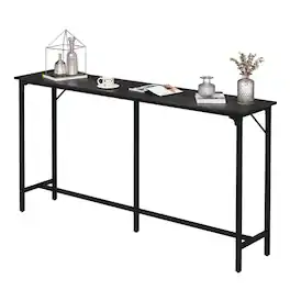 Winado - 43"-71" Wooden Top Bar Long Counter Height Pub Table with Robust Metal Frame and Easy-Clean Surface Scratch for Bar - Black-71"x39"x15"