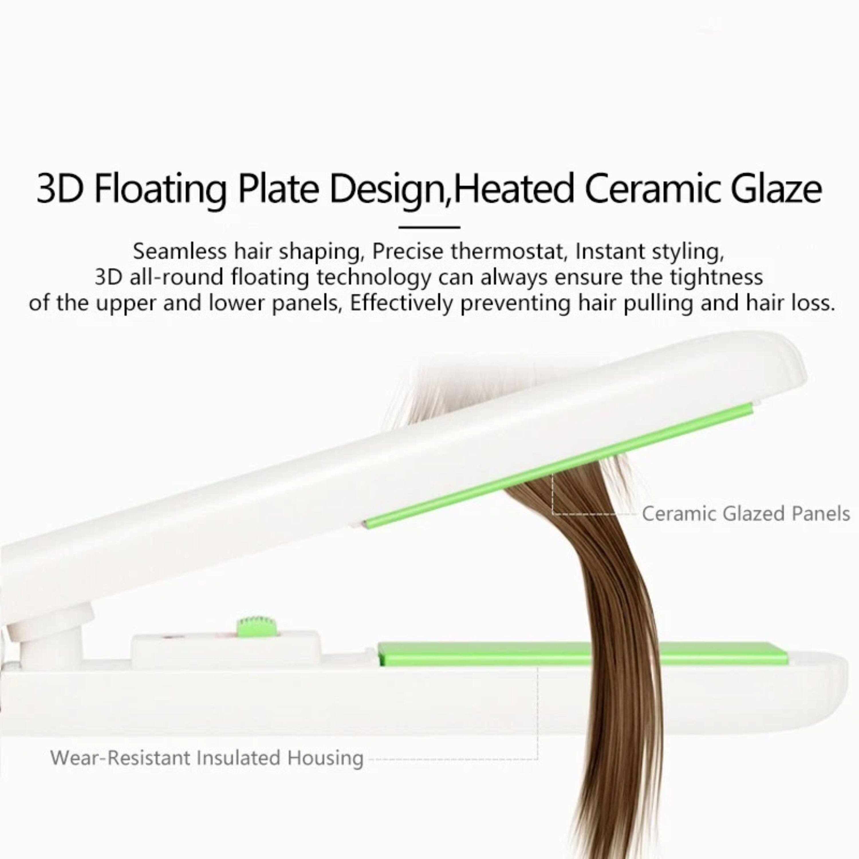 3D Floating Plate Design, Heated Ceramic Glaze

Seamless hair shaping, Precise thermostat, Instant styling, 3D all-round floating technology can always ensure the tightness of the upper and lower panels, Effectively preventing hair pulling and hair loss.

Ceramic Glazed Panels

Wear-Resistant Insulated Housing