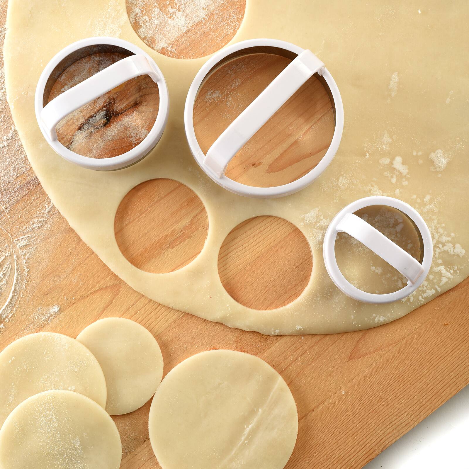 Alt View 3. Norpro - Biscuit/Cookie Cutters, Set of 3 – Stainless Steel, Round, Fluted & Straight Edge - Silver.