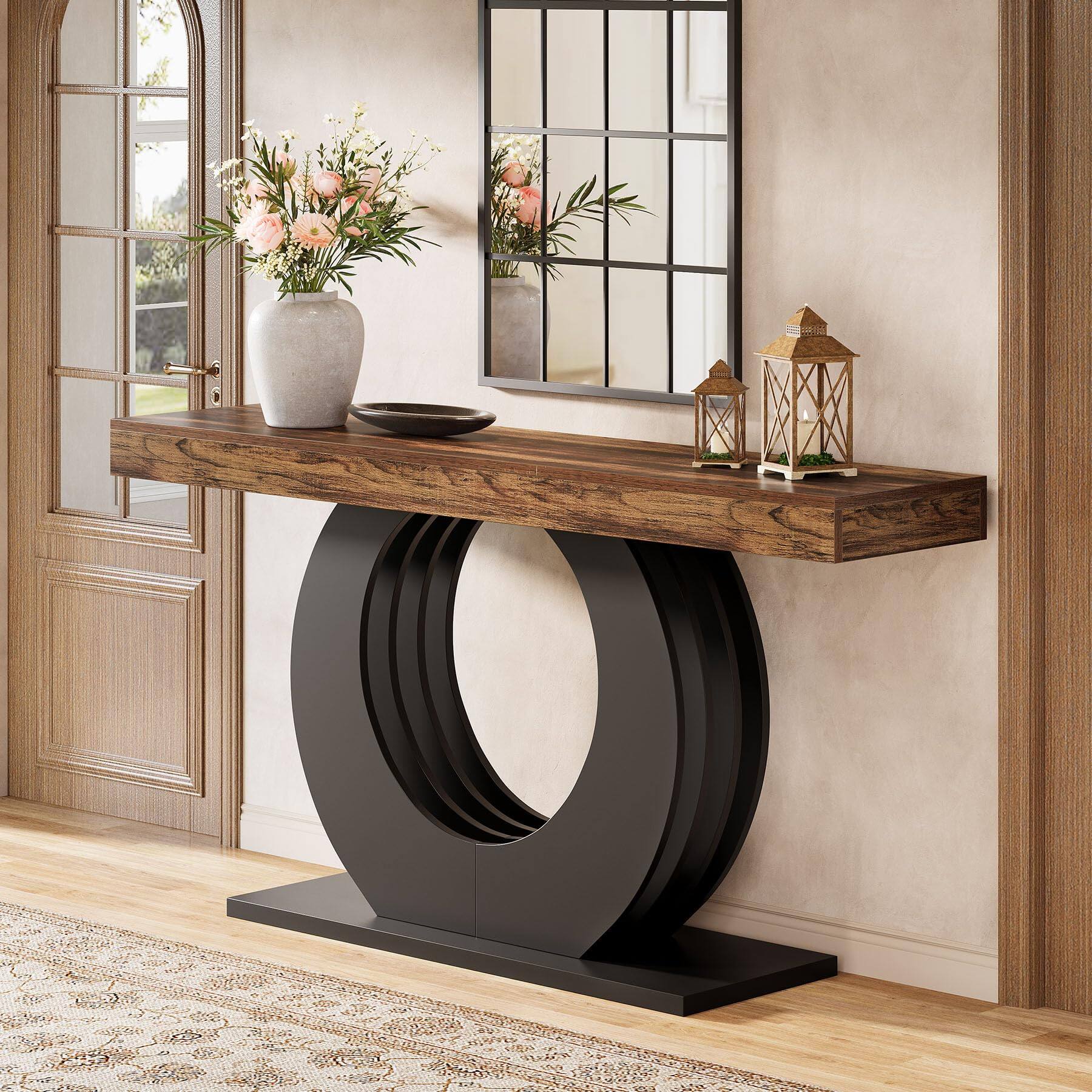 Alt View 4. Tribesigns - 63-Inch Console Sofa Table, Rustic Industrial Farmhouse Entryway Table, Narrow Long Couch Console Behind Sofa with Black - Rustic Brown.