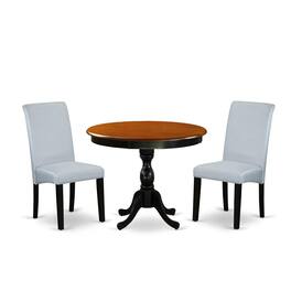 East West Furniture - 3-Pc Kitchen Table Set Consists of a Wood Dining Table and 2 Grey Linen Fabric Kitchen Chairs with - Multi-Color
