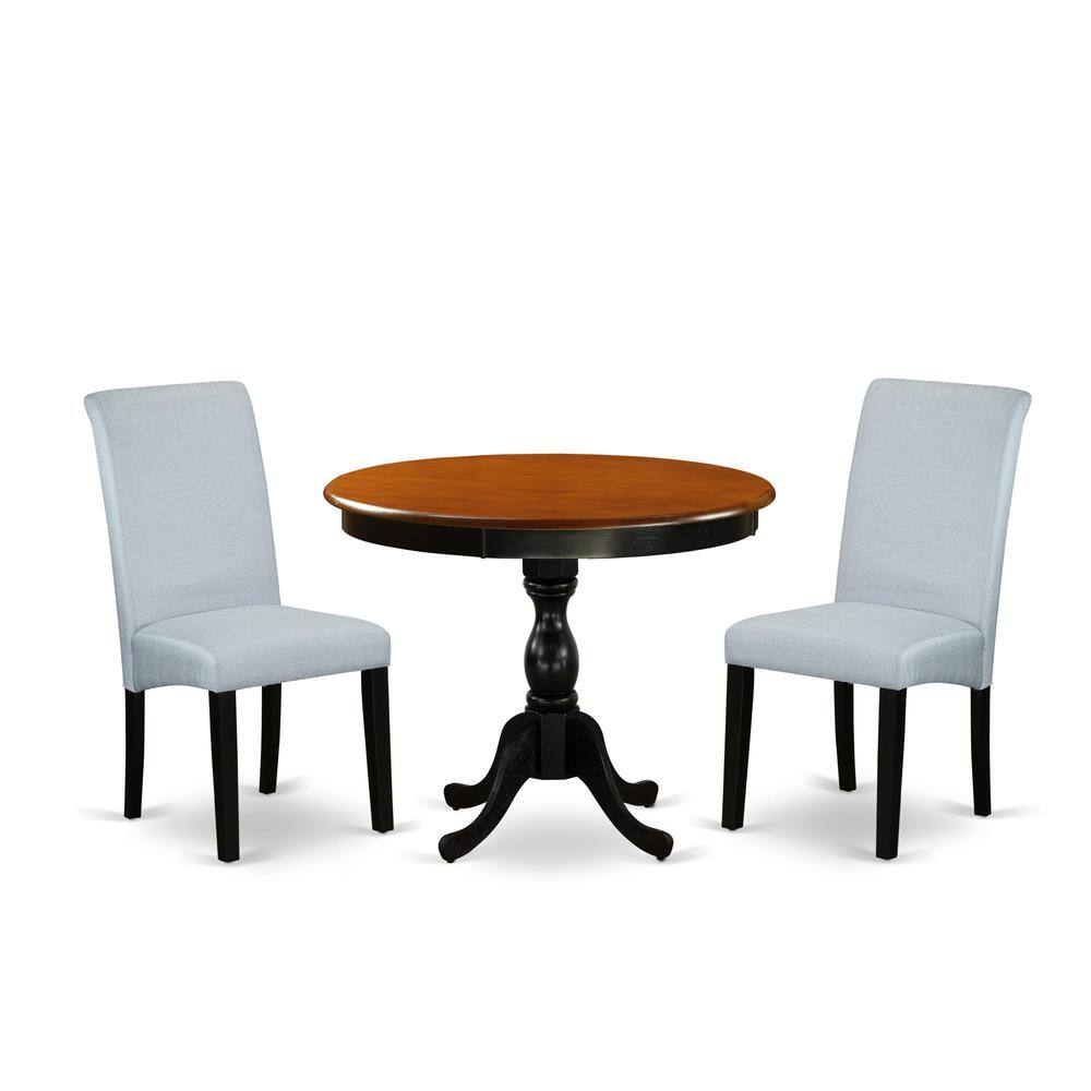 Front. East West Furniture - East West Furniture 3-Pc Kitchen Table Set Consists of a Wood Dining Table and 2 Grey Linen Fabric Kitchen Chairs with - Multi-Color.