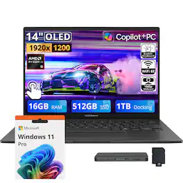 ASUS - Upgraded - Zenbook 14 14" 2K OLED Touch Laptop,Ryzen AI 9 465,16GB RAM,512GB SSD+1TB Dock Set,Backlit,Win 11 Pro - Jasper Gray