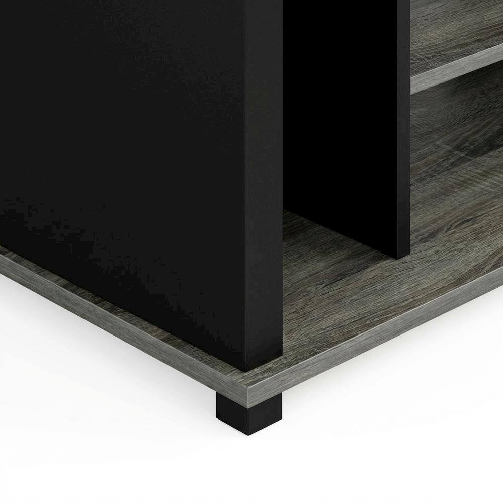 Alt View 2. FurniFact - Wood Entertainment Center with Storage Bins in French Oak and Black Finish - French Oak Grey/Black/Black.