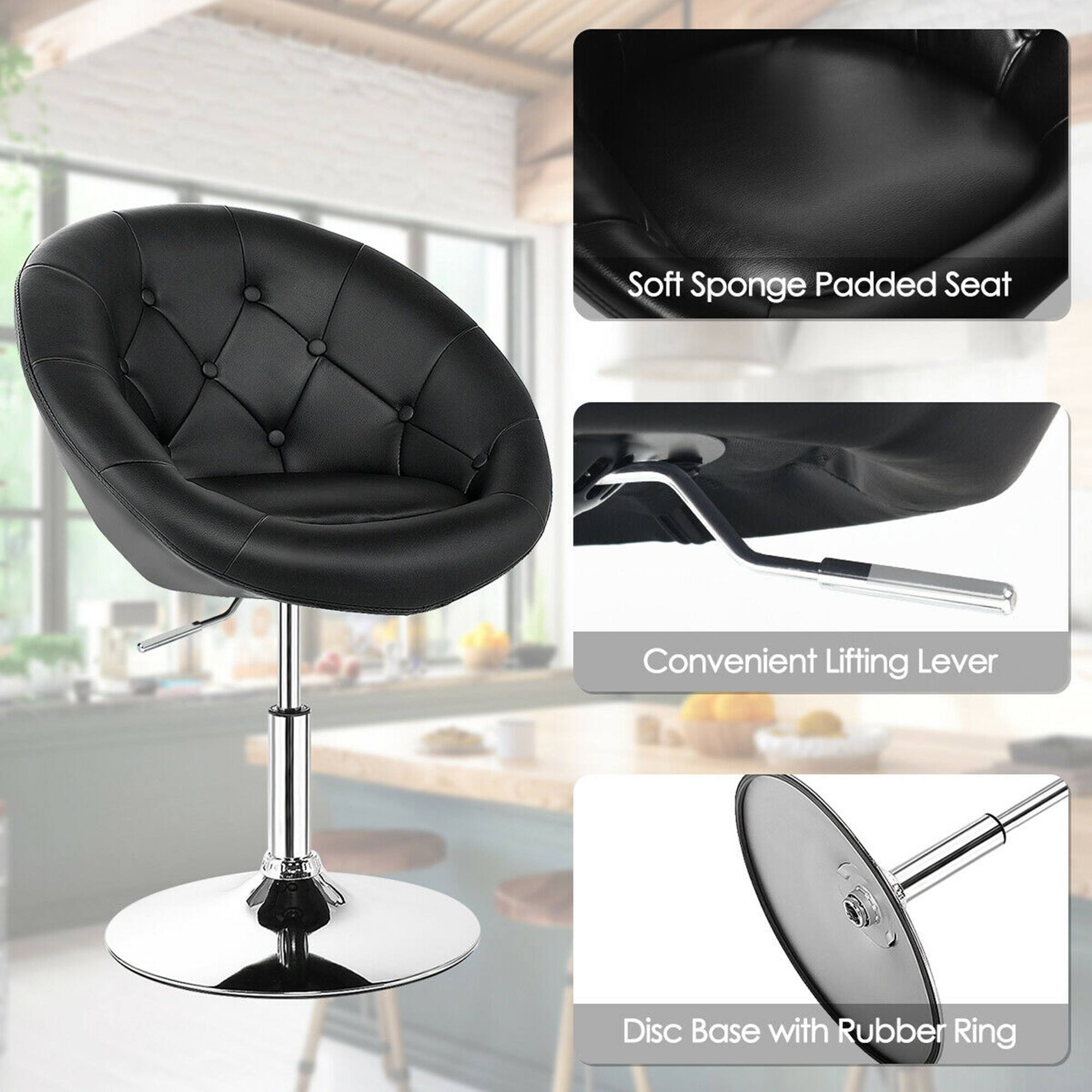 Soft Sponge Padded Seat, Convenient Lifting Lever, Disc Base with Rubber Ring