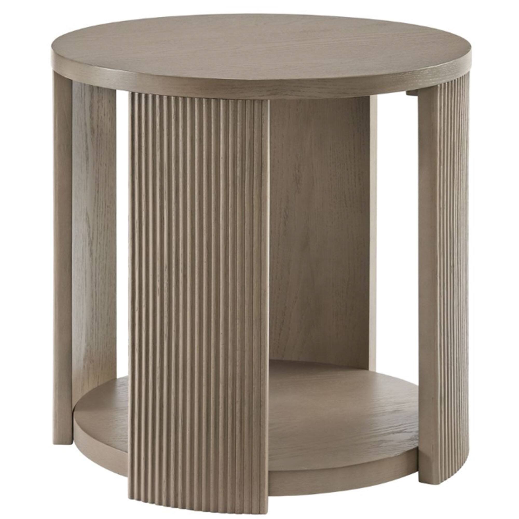 Front. ROME + OAK - ROME + OAK Euclid Round End Table, Wood Home Accent Furniture with Shelf, Beige - Rustic Beige.