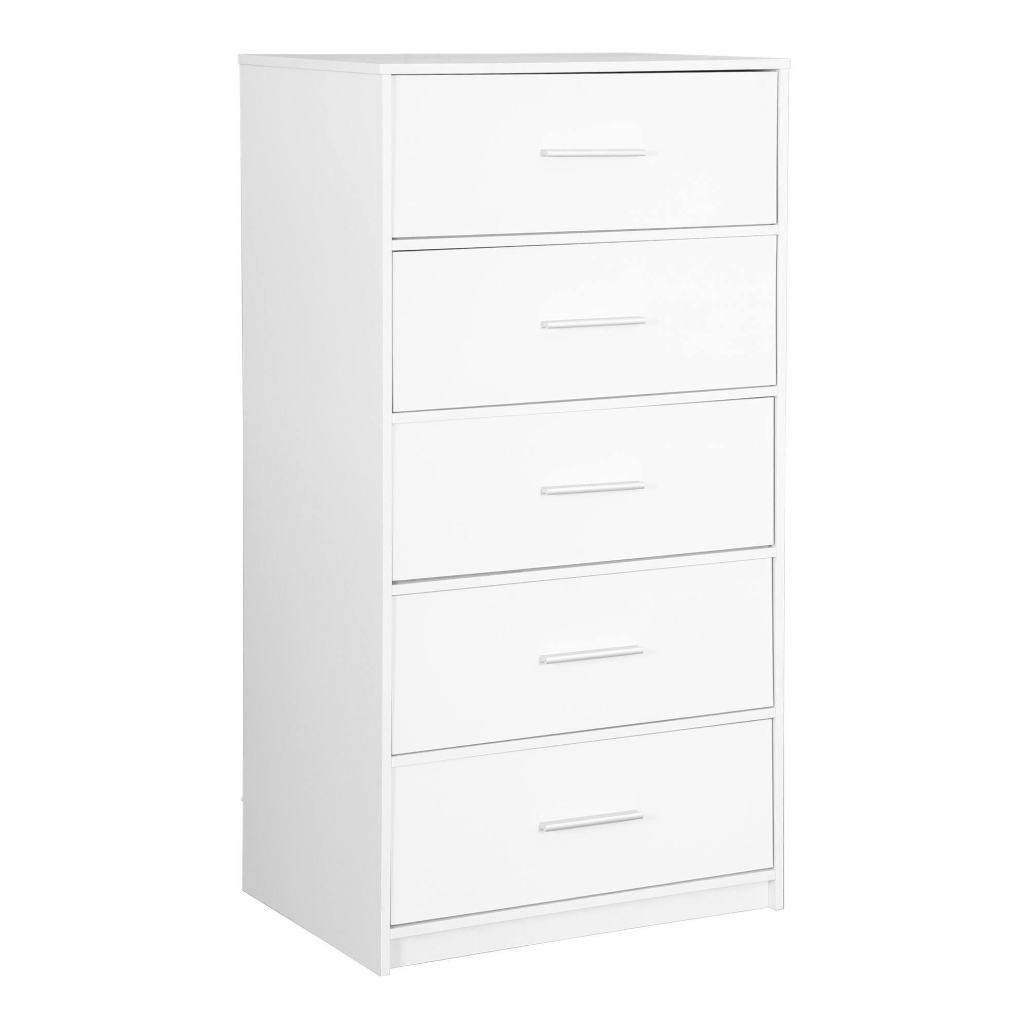 Angle. GOODSILO - Modern 5-Drawer Fabric Dresser with Wooden Top for Bedroom, Living Room, or Office Storage - White.