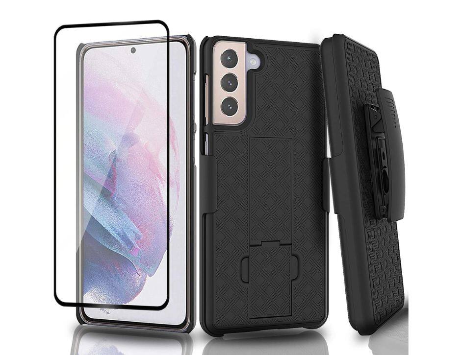 Front. Verizon - Verizon Shell and Holster & Screen Protector for Samsung Galaxy S21+ 5G - Black.