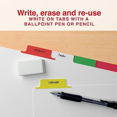 Write, erase and re-use  
WRITE ON TABS WITH A BALLPOINT PEN OR PENCIL  

Projects  
Tasks  
Calendar