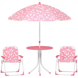 Qaba - Kids Picnic Table, Kids Table and Chair Set with 2 Folding Chairs and Umbrella for Backyard, Garden - Pink