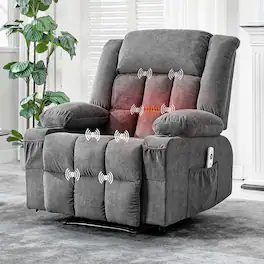 Jojoka - 37.4" Oversize Manual Recliner Chair with Heat Massage, Rocking Chair with Cup Holders, Side Pockets - Gray