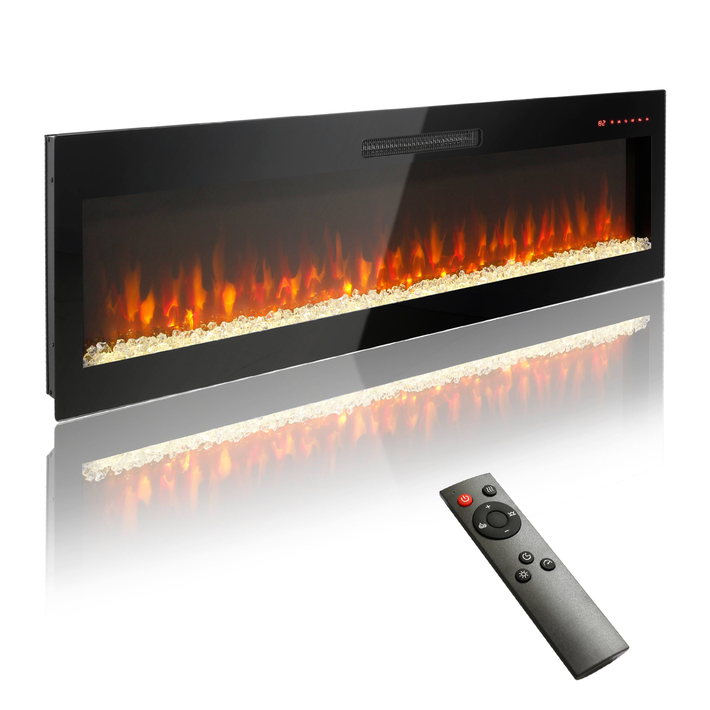 Front. Mondawe - 60" Recessed & Wall-Mount Electric Fireplace with 3D Realistic Flame - Black.