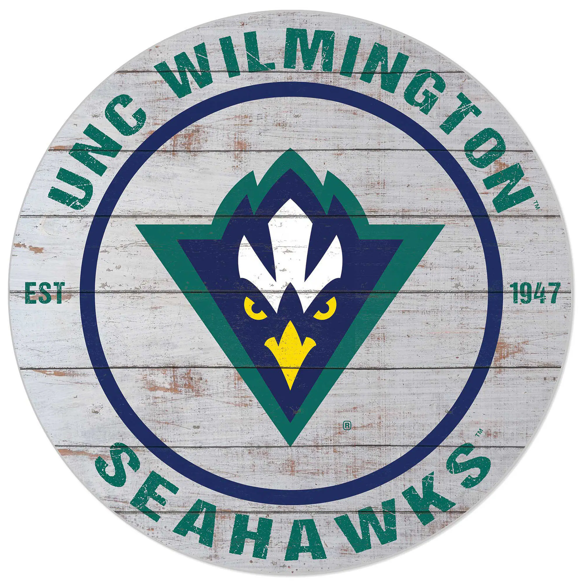 White UNC Wilmington Seahawks 20'' x 20'' Indoor/Outdoor Weathered Circle Sign