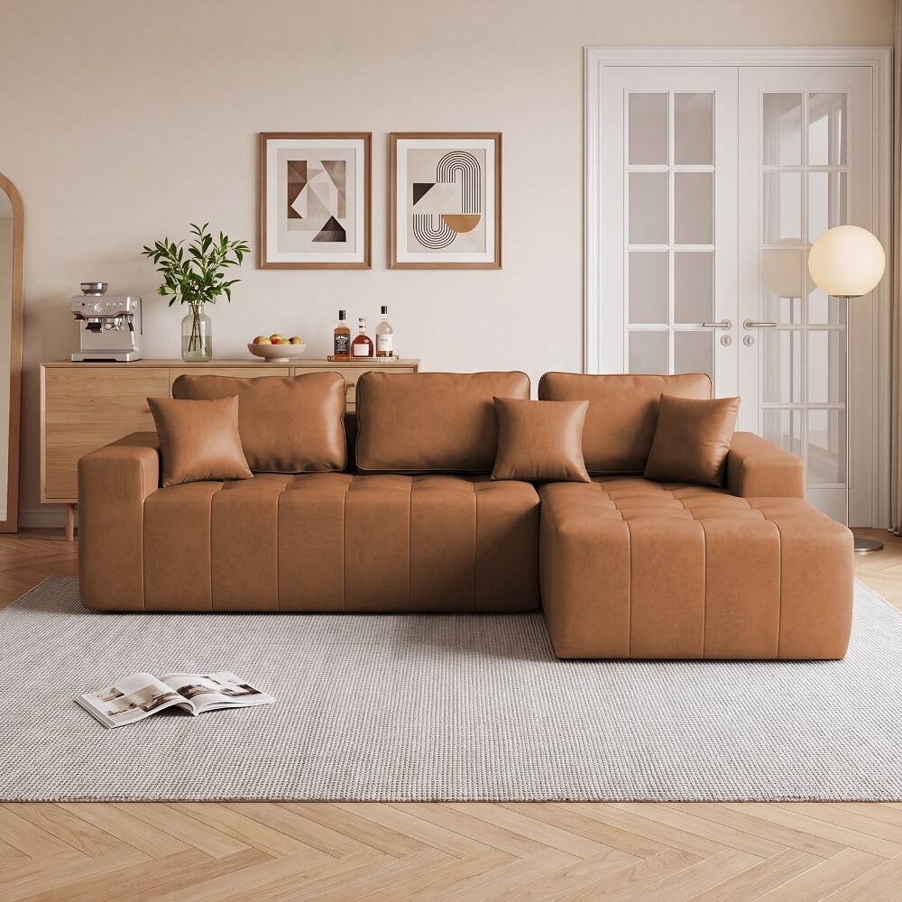 Left. Loheer - Loheer Faux Leather Sofa Bed L-Shaped Sectional Couch Corner Chaise Light Brown - Light Brown.