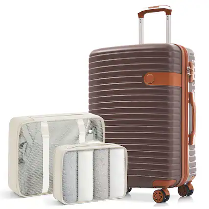 Front. Ecooso - 24-Inch Hardshell ABS Luggage Lightweight Expandable Checked Suitcase with Spinner Wheels TSA Lock Packing Cubes - Brown.