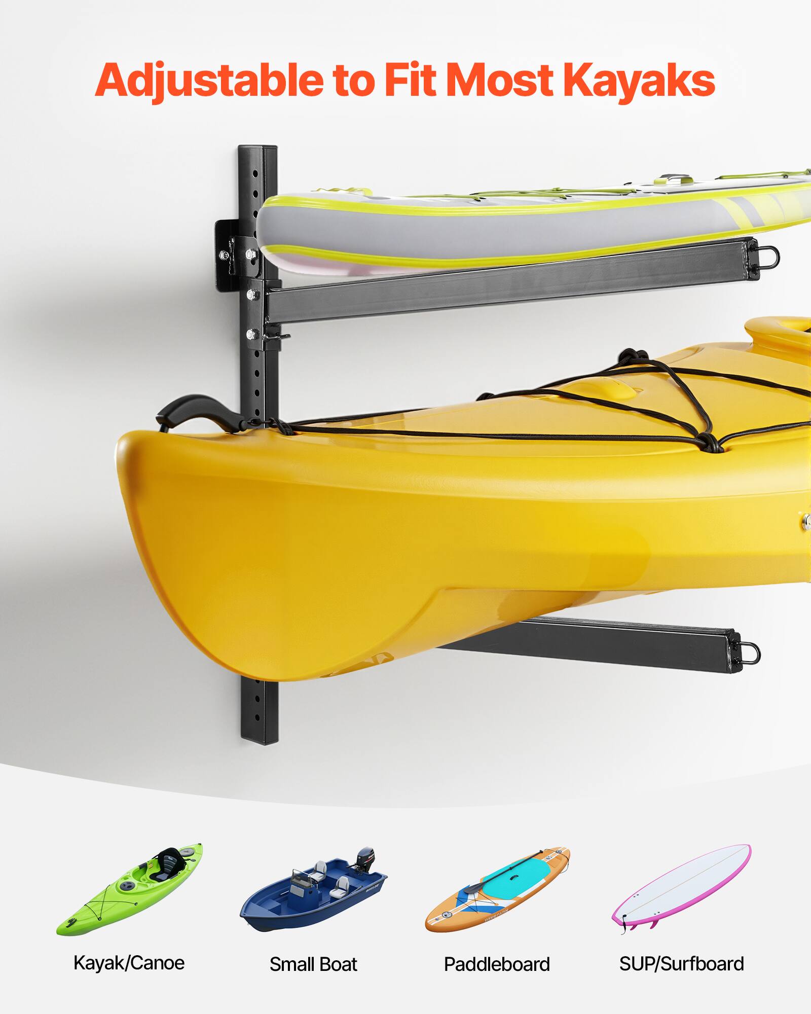 Adjustable to Fit Most Kayaks

Kayak/Canoe  
Small Boat  
Paddleboard  
SUP/Surfboard