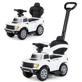 Gymax - 3-In-1 Licensed Ford Stroller Sliding Walking Car w/Horn Sound LED Headlights - White