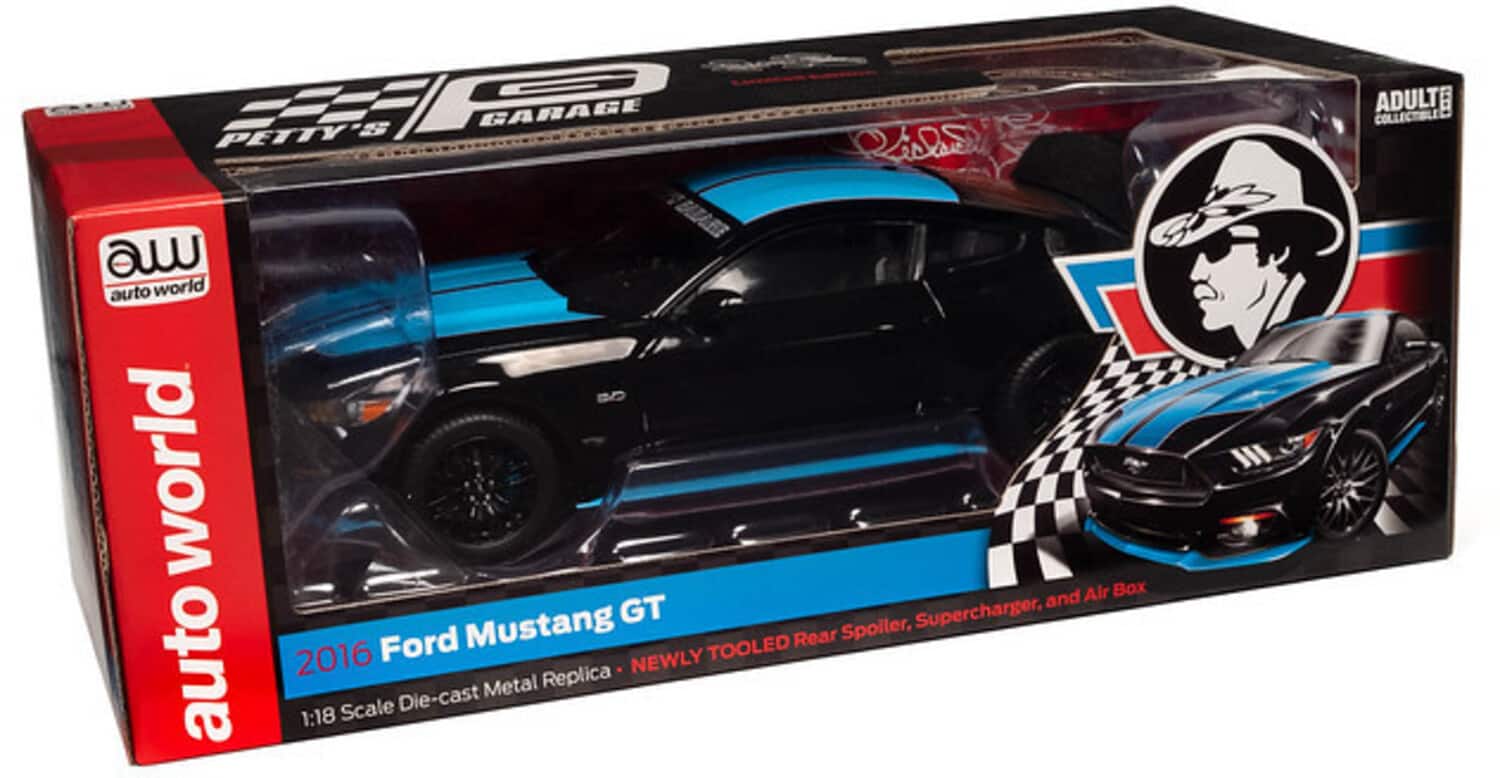 PopMarket - Richard Petty - Auto World 2016 Ford Mustang Petty's Garage - Black 1/18 Scale Diecast - COLLECTIBLES - Multicolor price history on PriceWatchPro