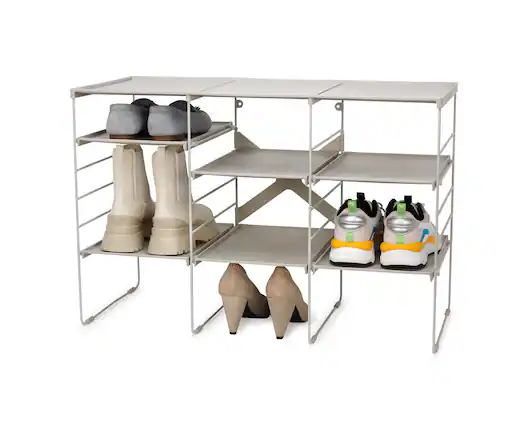 Front. Joseph Joseph - Level Adjustable Shoe Rack - Stores 12 Pairs - Ecru.