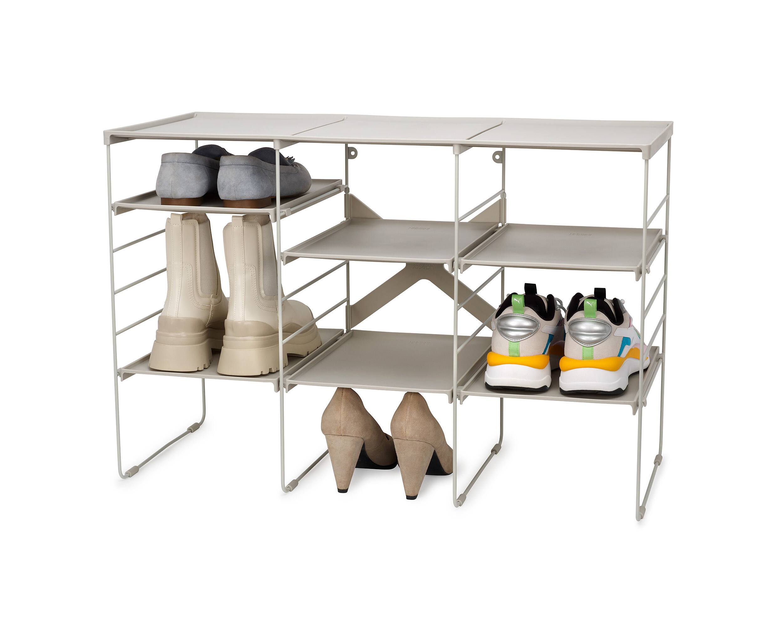 Front. Joseph Joseph - Level Adjustable Shoe Rack - Stores 12 Pairs - Ecru.
