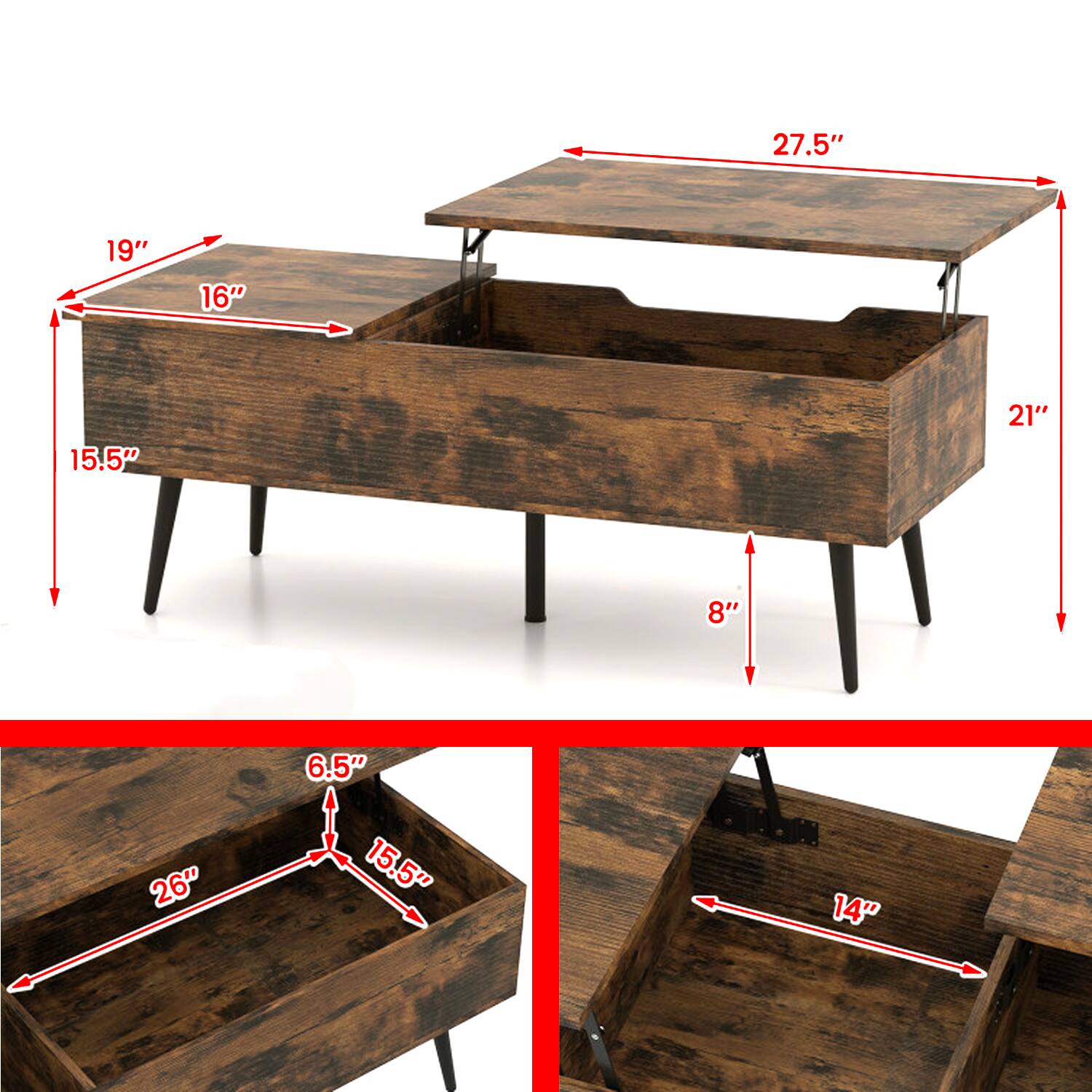 27.5" 19" 16" 15.5" 21" 8" 6.5" 26" 15.5" 14"