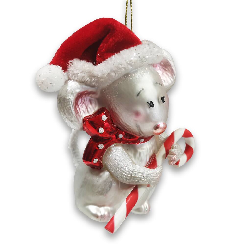 Front. OrnamentallyYou - Festive Holiday Mouse Glass Christmas Ornament - Multi-colored.