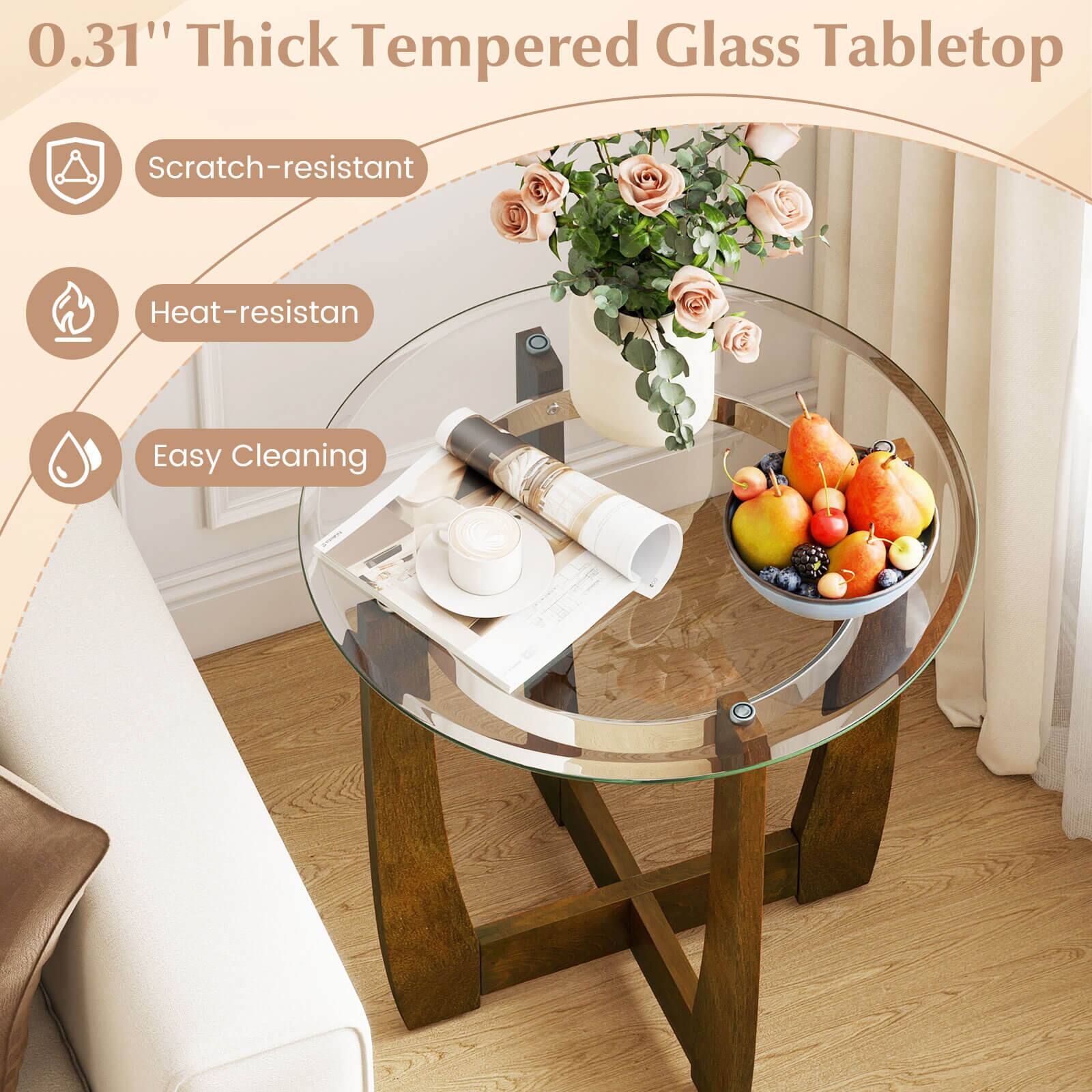0.31" Thick Tempered Glass Tabletop

- Scratch-resistant
- Heat-resistant
- Easy Cleaning