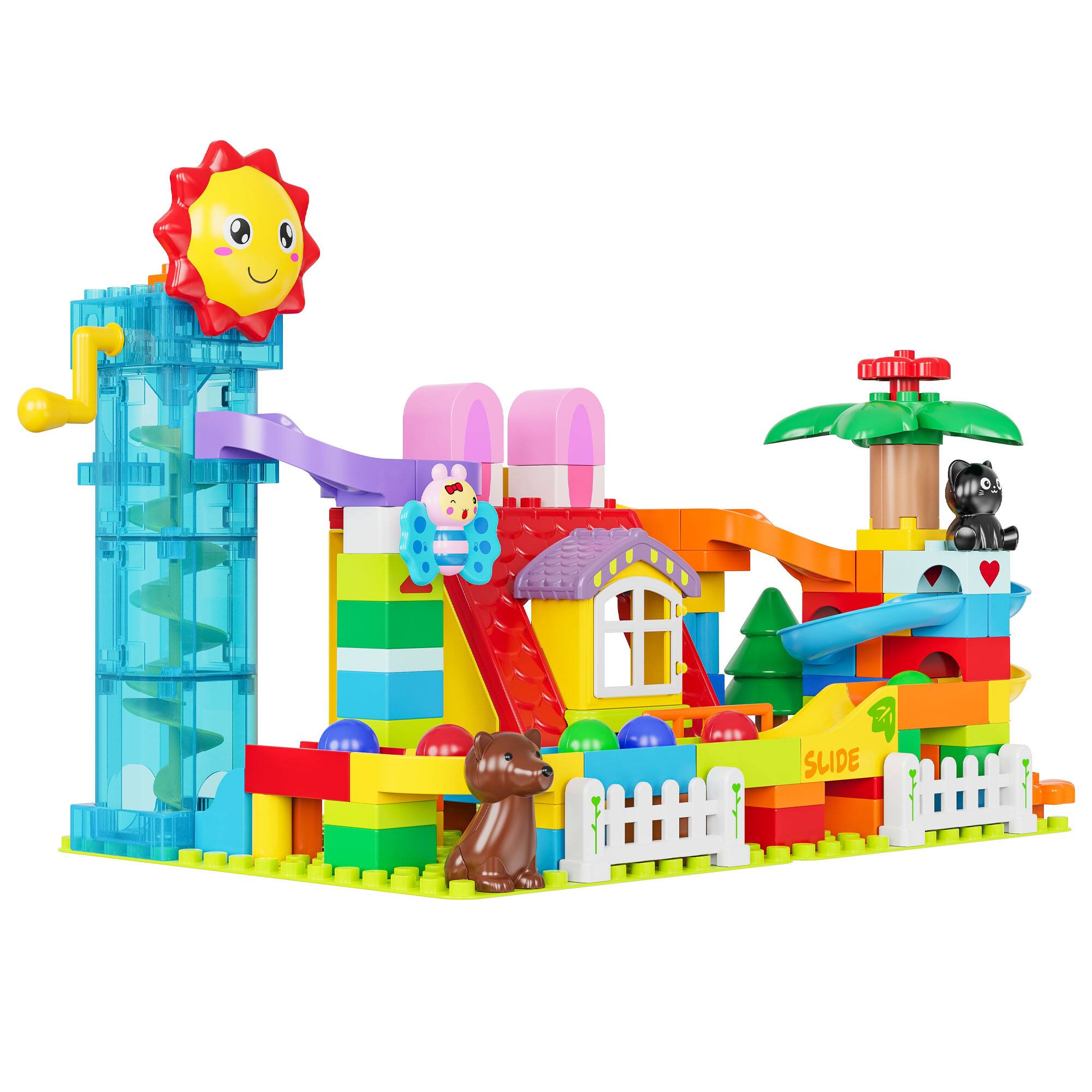 Angle. Contixo - MK1 Marble Track Building Set, 118-Piece STEM Toy with Elevator Lift, Rabbit House & Multi-Lane Marble Run, Ages 3+ - Multi.