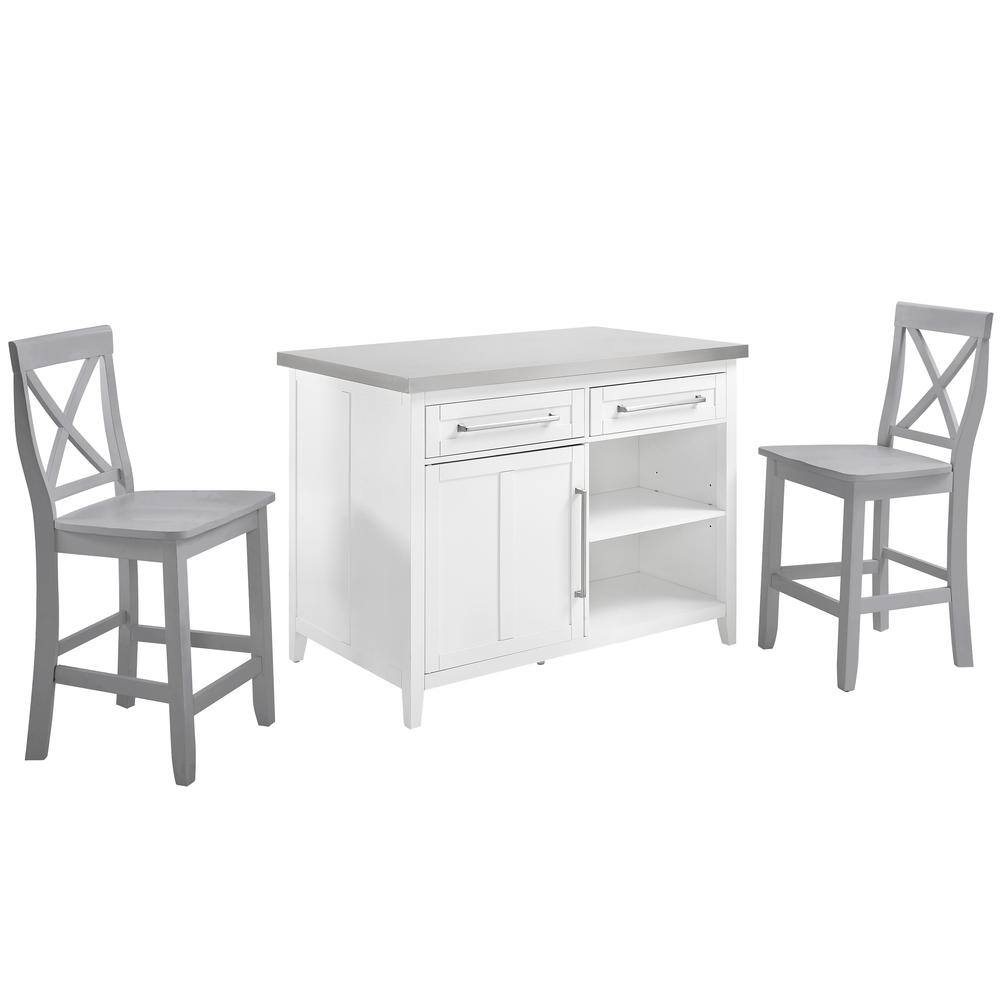 Alt View 9. Crosley Furniture - Silvia Stainless Steel Top Kitchen Island W/X-Back Stools - White.