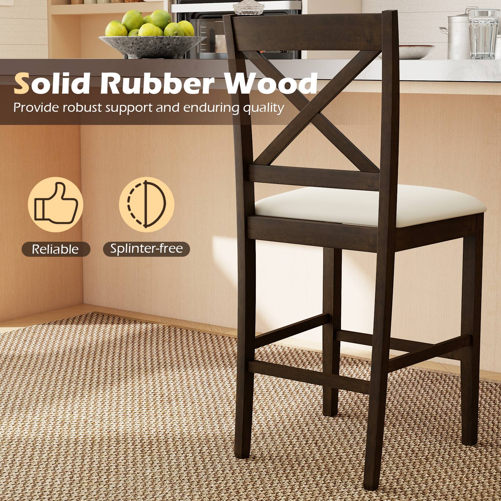 Solid Rubber Wood  
Provide robust support and enduring quality  

Reliable  
Splinter-free
