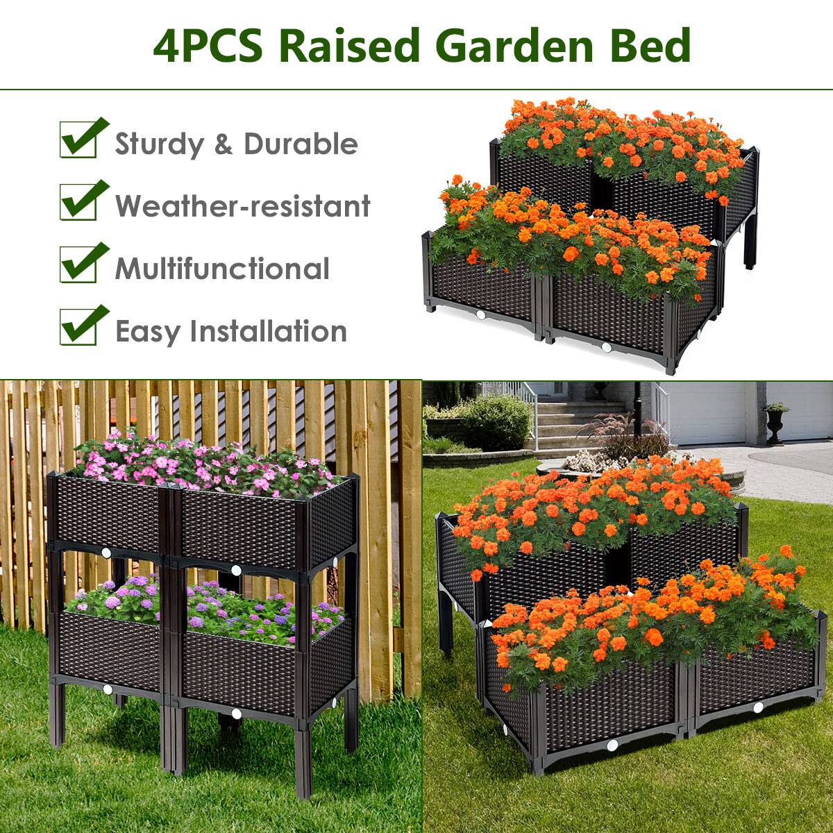 4PCS Raised Garden Bed: Sturdy & Durable, Weather-resistant, Multifunctional, Easy Installation.