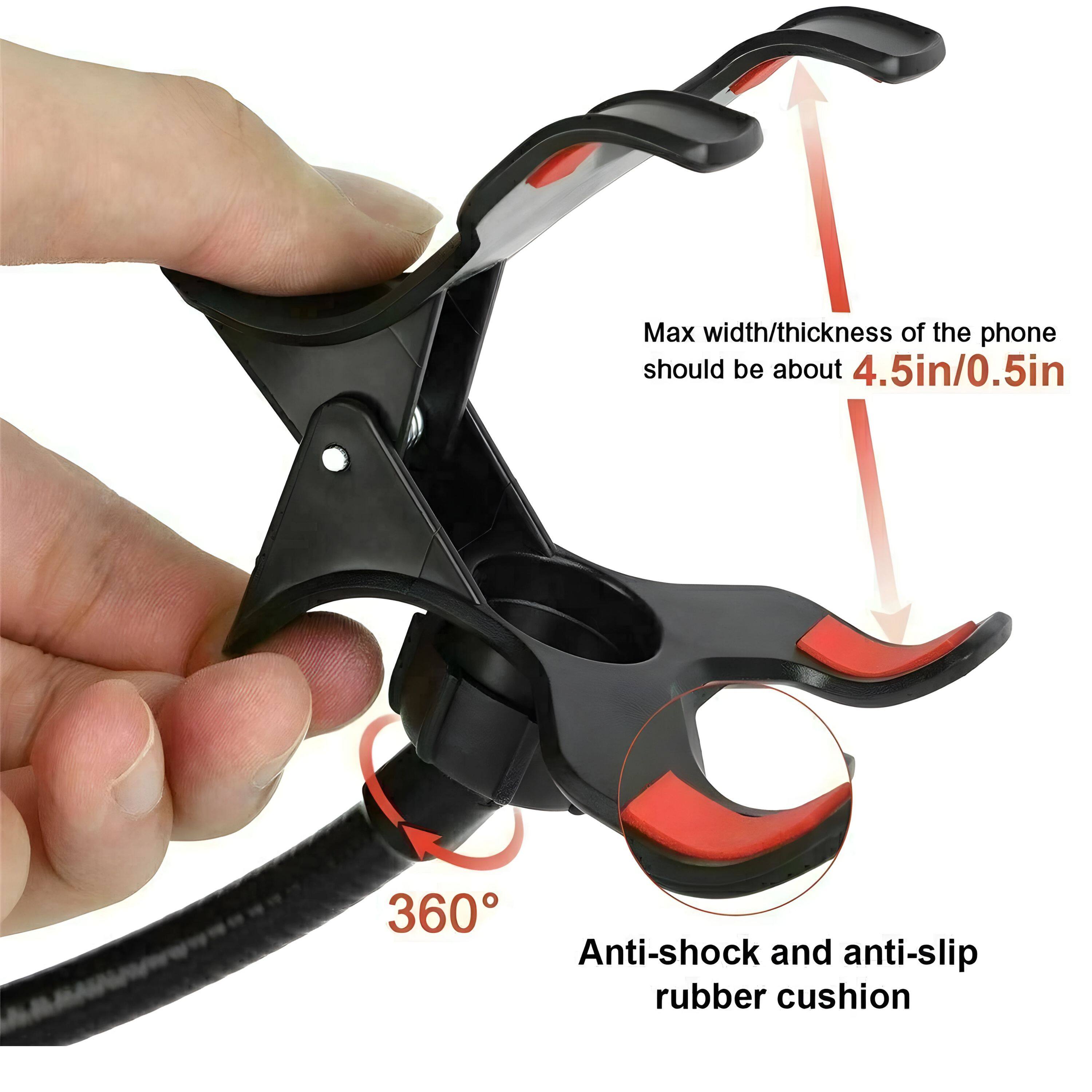 Max width/thickness of the phone should be about 4.5in/0.5in

360°

Anti-shock and anti-slip rubber cushion