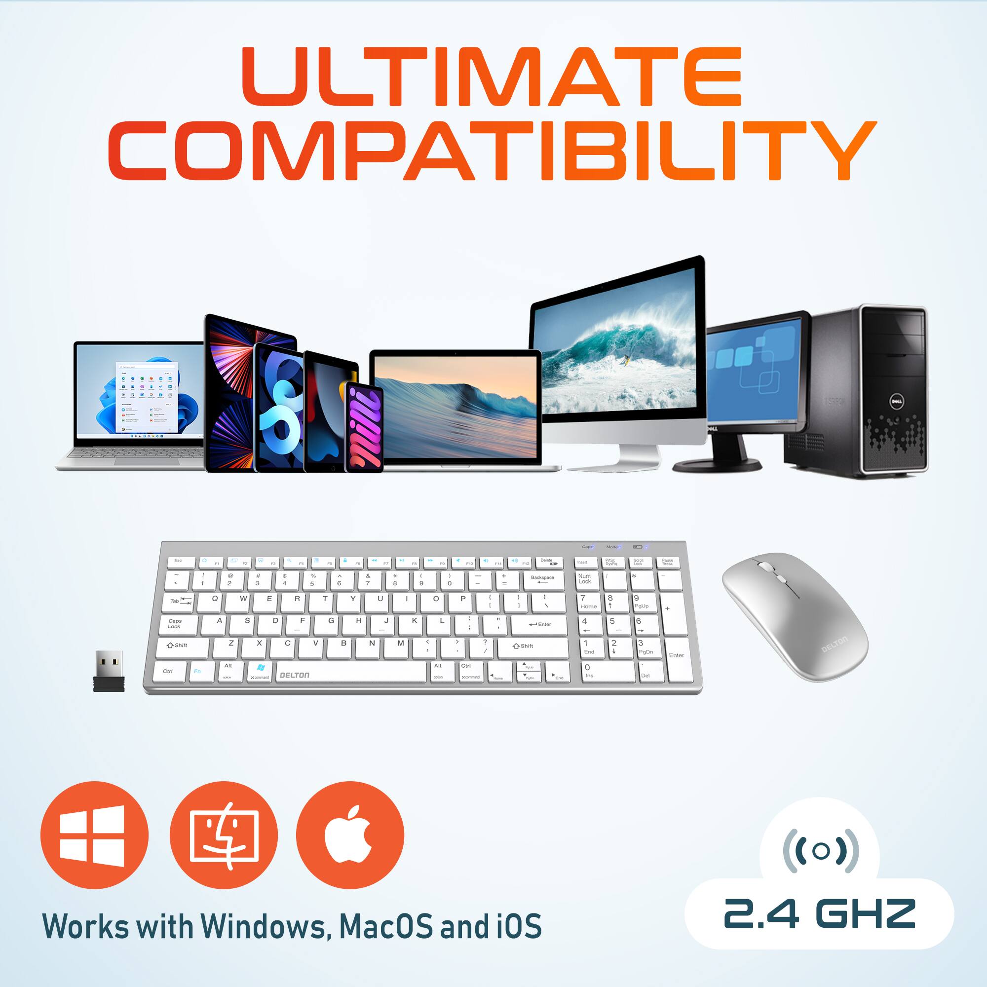 ULTIMATE COMPATIBILITY Works with Windows, MacOS and iOS 2.4 GHZ