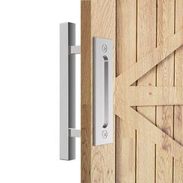 Boyel Living - 12 in. Square Pull and Flush Sliding Barn Door Handle Set - Stainless Steel