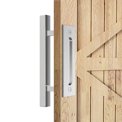 Front. Boyel Living - 12 in. Stainless Steel Square Pull and Flush Sliding Barn Door Handle Set - Stainless Steel.