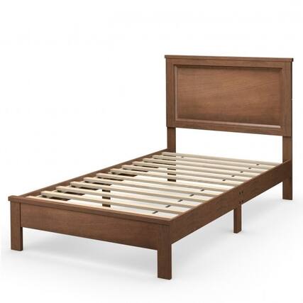 Front. Hivvago - Hivvago Twin Size Modern College Dorm Wooden Platform Bed - Walnut.