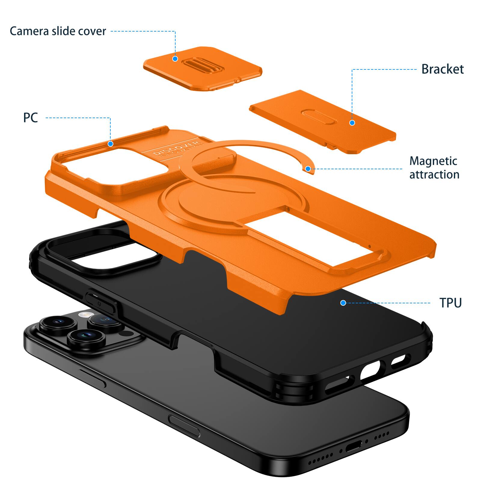 Camera slide cover  
Bracket  
PC  
Magnetic attraction  
TPU