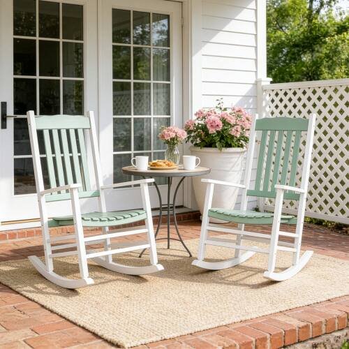 Alt View 1. Winado - 1PC 46in Classic Wooden Rocking Chair Oversized Porch with Armrest Durable Rocker for Indoor Outdoor Garden Patio - Mint Green.