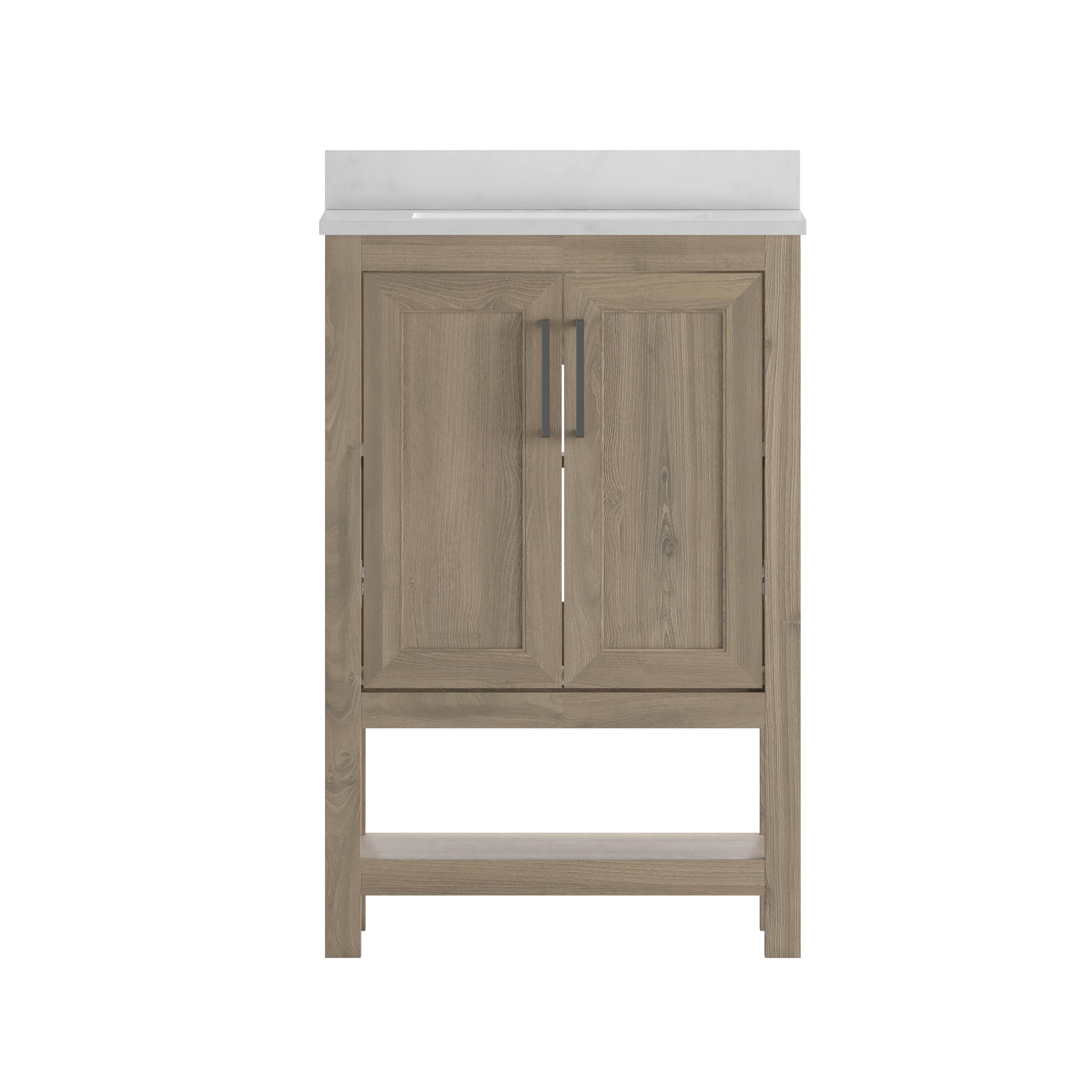 Alt View 9. Emma + Oliver - Vesta Bathroom Vanity, Single Sink Cabinet with 2 Soft Close Doors and Open Shelf, Carrara Marble Finish Countertop - Brown.