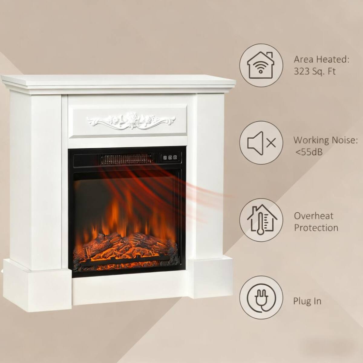 Area Heated: 323 Sq. Ft  
Working Noise: <55dB  
Overheat Protection  
Plug In
