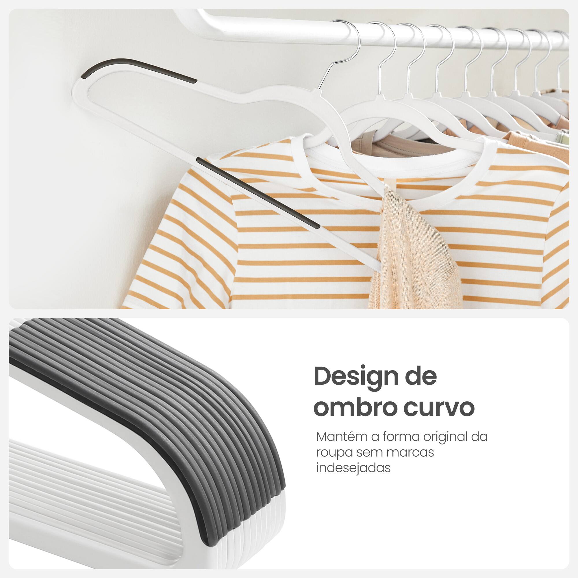 Design de ombro curvo  
Mantém a forma original da roupa sem marcas indesejadas