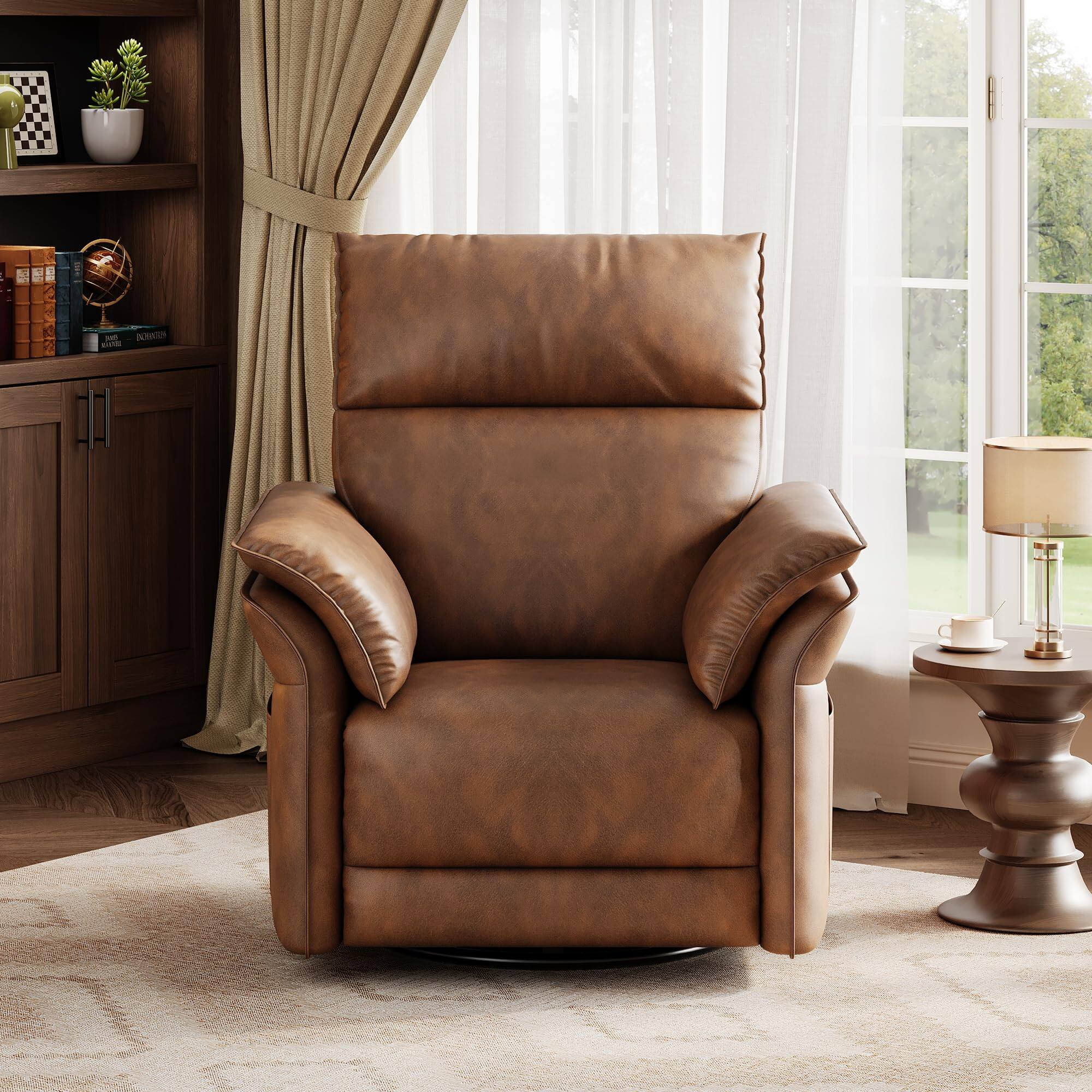 Alt View 2. Homhougo - Power Recliner Chair Swivel Glider, Upholstered Faux Leather Nursery Reclining Sofa Chair with Charging Port - Brown.