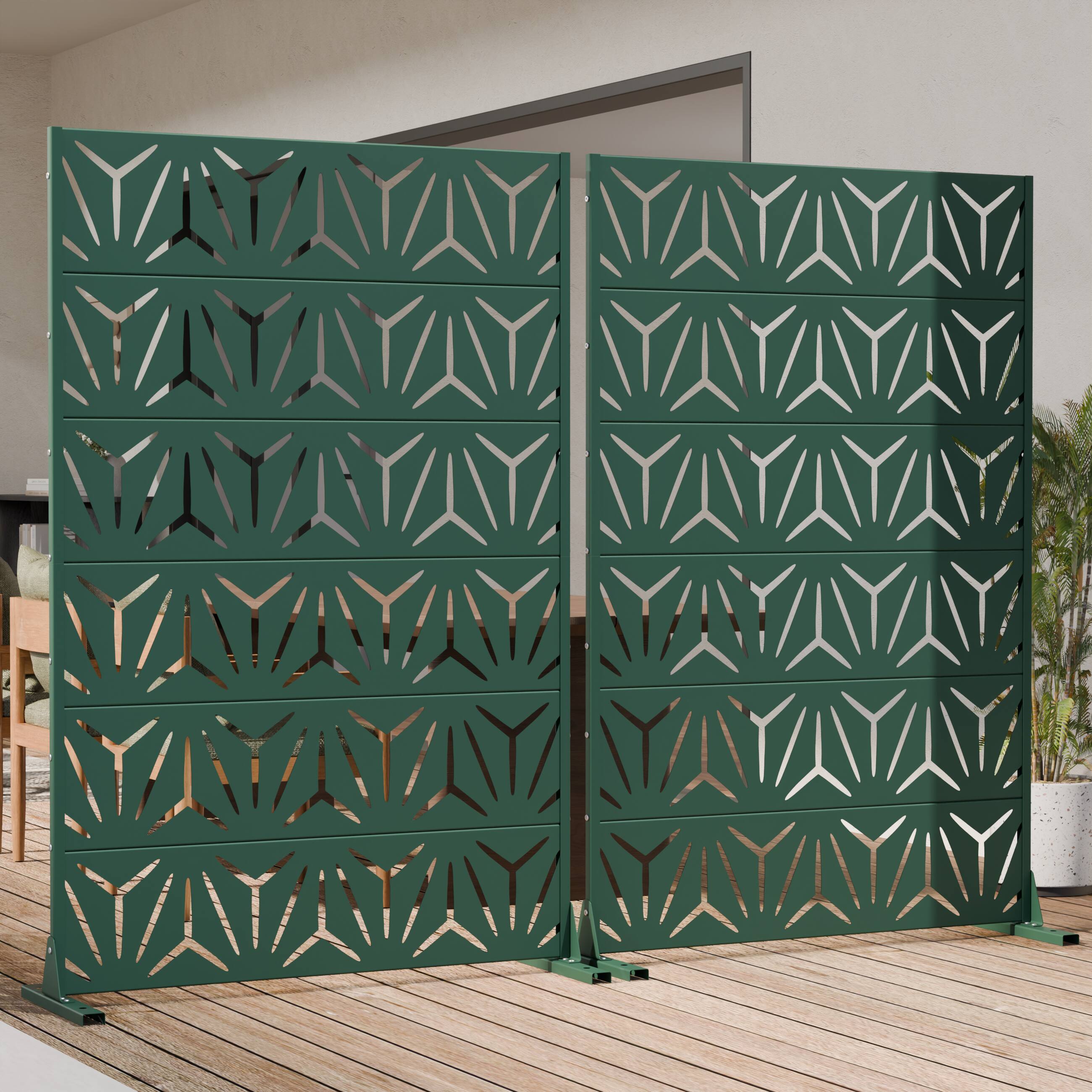 Alt View 2. PexFix - Outdoor Privacy Screen Freestanding Metal Privacy Divider with Geometric Cutouts All-Weather Decorative Screen - Dark Green.
