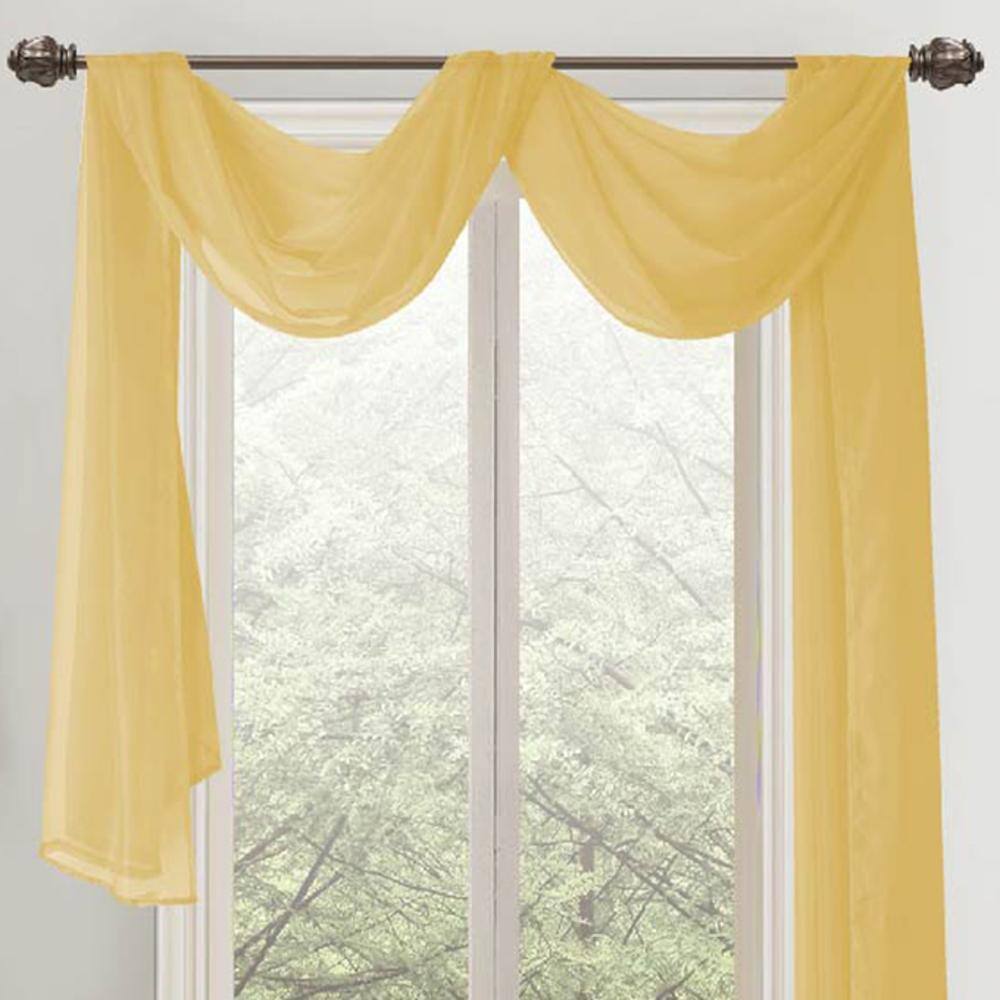 Angle. RT Designers Collection - Elegant Gold Sheer Curtain Scarf Valance - 55 x 216 Inches - Gold.