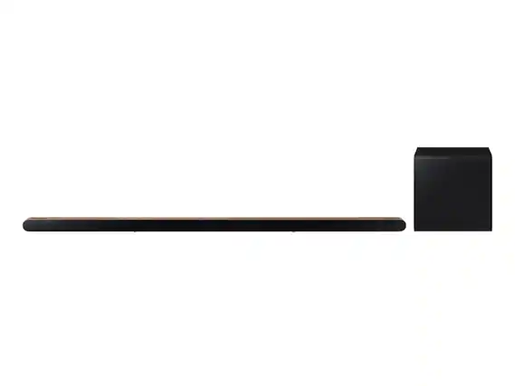 Front. Samsung - 3.1.2 Channel Soundbar HW-S80CB/ZA, 330W, Dolby Atmos, Q-Symphony, AirPlay 2, Built-In Voice Assistant, SpaceFit Sound - Black.